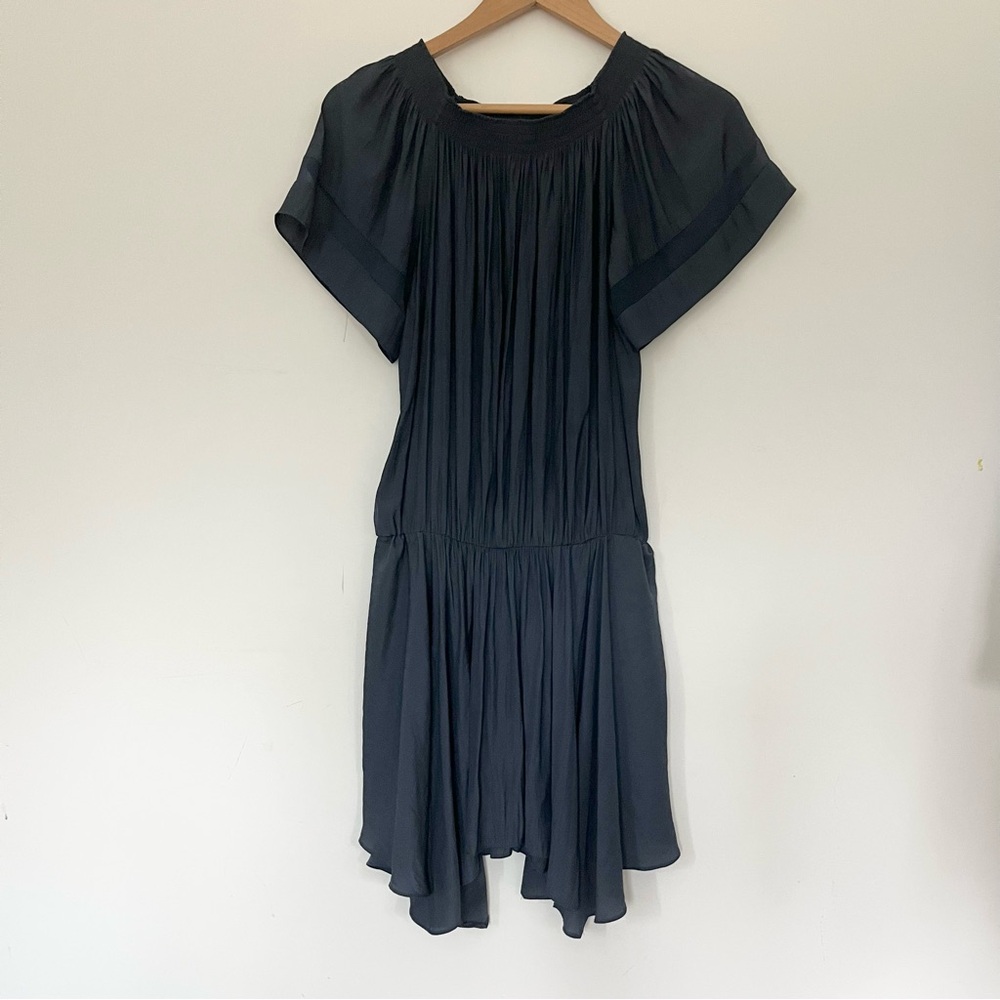 Ramy Brook NY Dress Jessica Navy Blue Off The Shoulder Mini Anthro Cinch Waist S